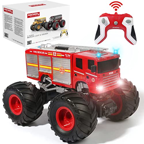 Remote Control Monster Truck - 1:18 Scale RC Monster Fire Fighter, 2.4GHz Big Wheel School Bus with...