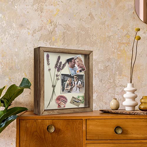 Image of TJ.MOREE Shadow Box 11x11 Memory Display Case Wood Picture Frame Carbonized | Fits 9.4x9.4Inserts with Linen Back & Glass, Rustic Keepsake Box for Pet Memorabilia Gifts Wedding Bouquet Military Medals