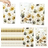 3sscha 50Pcs Brown Poppy Party Favor Bag - Flower Plastic Waterproof Goodie Bags Spring Summer Bloom Floral Rectangular Gift Bags for Birthday Centerpiece Decoration Party Supplies