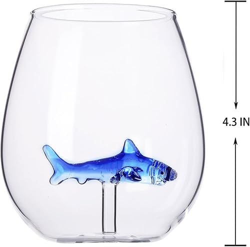 Miniatura 4 de Copas de vino sin tallo con delfines en el interior copas de vino únicas de gran capacidad de 16 onzas con marcador de delfines 3D para regalos de