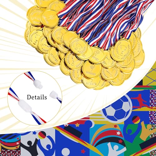 image for Caydo 100PCS Gold Medals for Awards, Plastic Gold Medal for Children's
