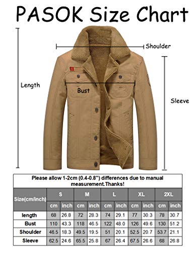 Pasok Men's Fleece Bomber Jacket Winter Military Coat Casual Stand Collar Cotton Cargo Outwear Black Xl #TOP4