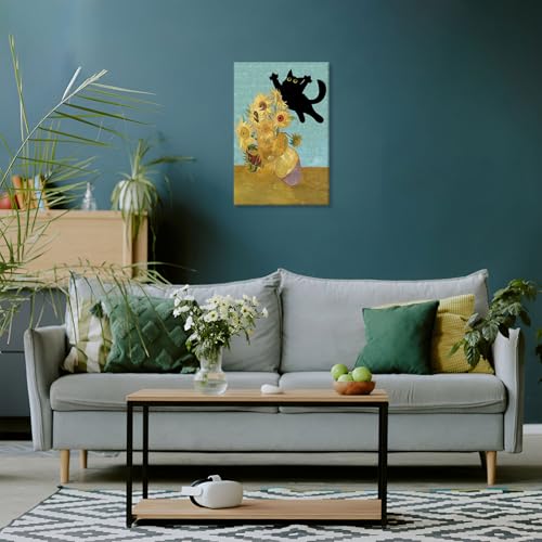 Toile chat noir et tournesol TYOHU poésie florale pour votre décoration - 6