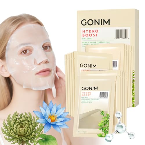 Image of GONIM Korean Face Mask, Hydrating Face Mask Sheet with Hyaluronic Acid | Face masks for women with collagen activation and vitamin C; moisturizing facial mask for skin care, 30mlx15pcs