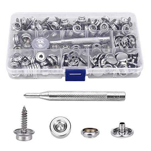 150 Stücke Leinwand Druckknopf Schraube, Snaps Fastener Screw, Druckknöpfe Metall, Edelstahl Druckknöpfe mit 2 Fixierwerkzeug Abnehmbare Yachtschnalle für Möbelplanen Cover