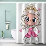 VASENA Duschvorhang Prinzessin Antischimmel Wasserdicht Duschvorhang 120x180 Kinder Jungen Mädchen Süßes Cartoon-Weiß Duschvorhang Polyester Textil mit 12 Hooks