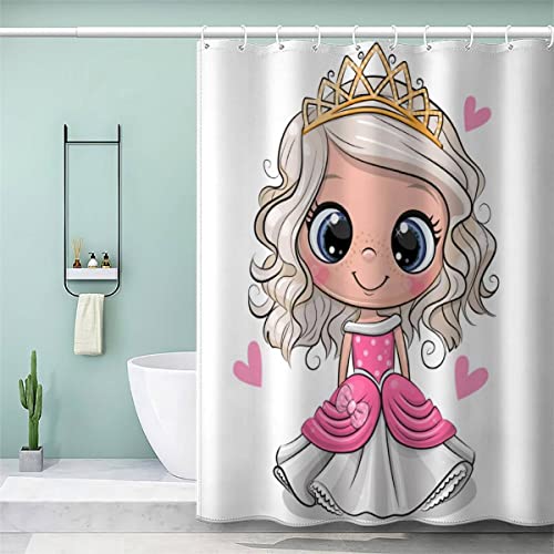 VASENA Duschvorhang Prinzessin Antischimmel Wasserdicht Duschvorhang 120x180 Kinder Jungen Mädchen Süßes Cartoon-Weiß Duschvorhang Polyester Textil mit 12 Hooks