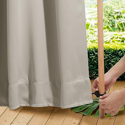 NICETOWN 2 Panels Gazebo Curtains Outdoor Waterproof & Windproof, Top & Bottom Grommet with Back Tab Wind-Break Outdoor Drapes Blackout Blinds with Fixed Rope for Patio, Natural, W52 x L95 N