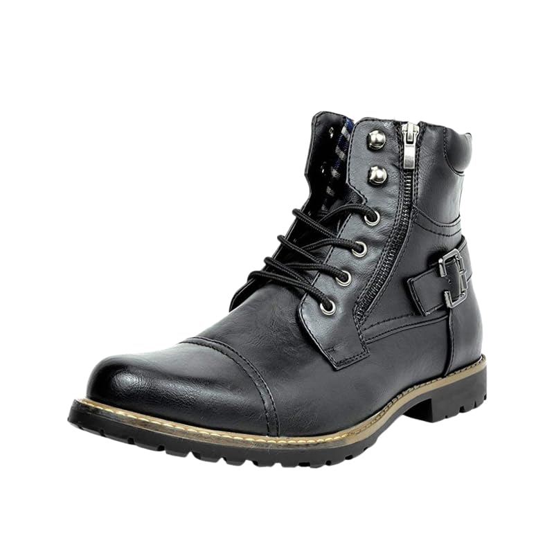 Men's shoes boots metal double zipper, motorcycle men's boots fashion men's mid-cut