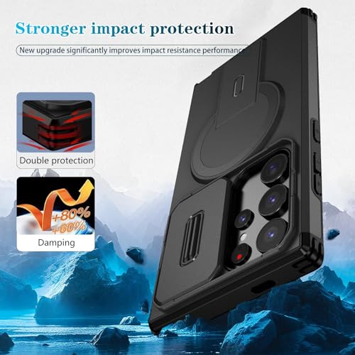 Image of ShieldTech MagStand Series Case for Samsung Galaxy S24 Ultra 5G, Mobile Cover with Sliding Camera Shield, Mag-Safe, Kickstand, Shockproof for Samsung Galaxy S24 Ultra 5G - Black