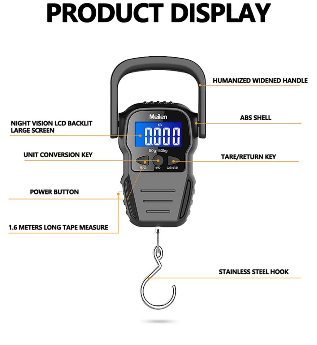 JFDBGU 50Kg/10g Hanging Scale Portable Digital Hand HeldHook Electronic Weighting Luggage Scale LED Display
