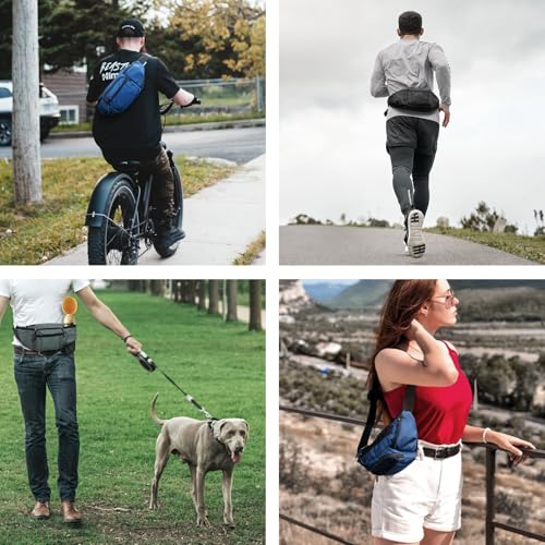 Wiserset Bauchtasche für Herren und Damen, Gürteltasche mit Flaschenhalter Gurt Verstellt Hüfttasche mit 6 Reißverschlusstaschen für Wandern Hundespaziergänge Joggen Radfahren Reisen Laufen, Schwarz