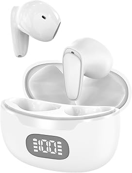 Language Translator Earbuds - 74 Languages 4 Translation Modes Smart Instant Voice Language, 0.5 Seconds Real Time Translation, Translator Device with Digital Display White