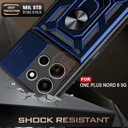 Image of Armor Bumper Back Cover Case for OnePlus Nord 6 5G | Rotating Camera Cover, Ring Holder & Kickstand | Heavy Duty & 360 Degree Protection Back Cover (Blue)