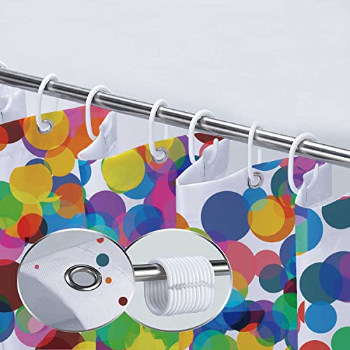 Colorful Shower Curtain, Geometric Confetti Falling Colorful Rainbow Polka Dot Shower Curtain For Bathroom, Wedding Festival Party Decor Bath Curtains, Kids Bathroom Accessories 12Pcs Hooks, 70X70In #TOP4