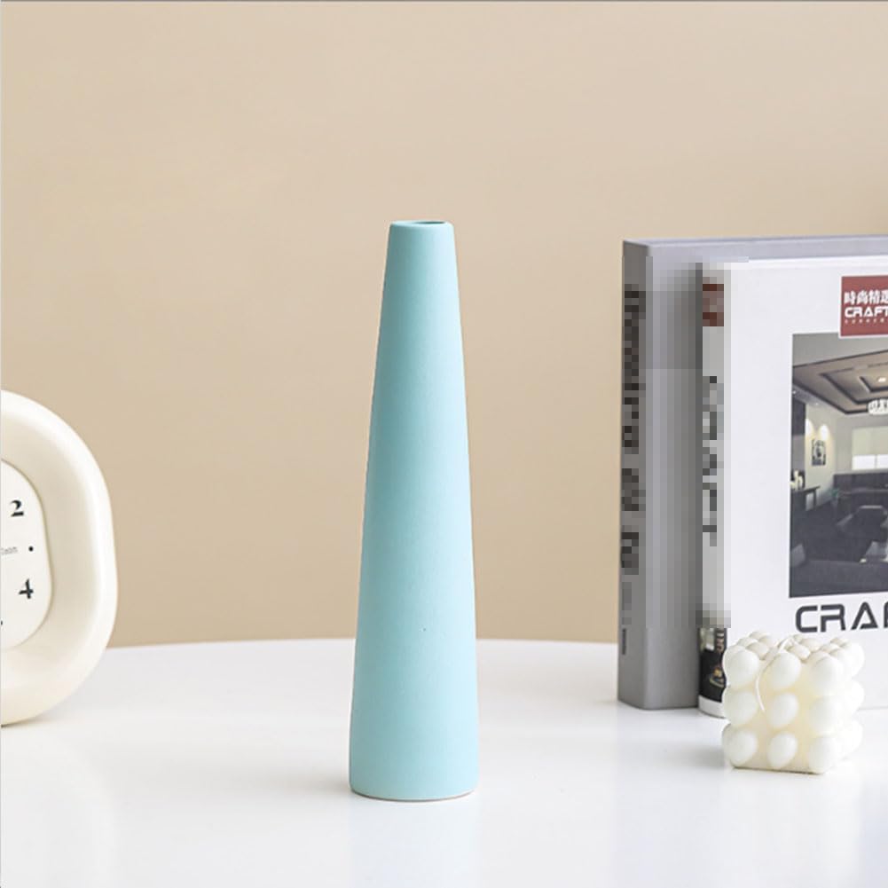 Small Ceramic Bud Vase Tall Conic Flower Single Stem Vase Black Vase Home Decorative Floral Centerpiece for Wedding and Office (Light Blue) - Image 8