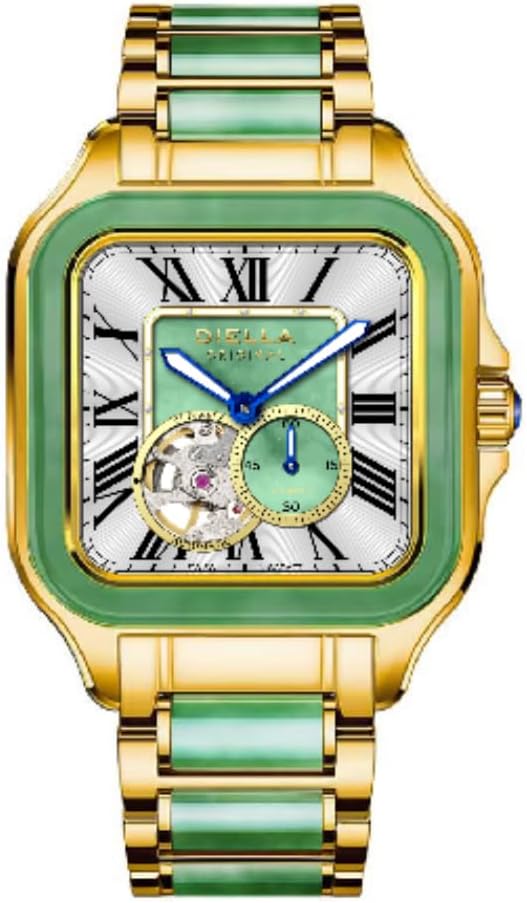 Diella Watches for Men, Mens Watches Waterproof Date Luminous, Dial is Inlaid with Emerald Jade, Crown with Sapphire Automatic Watches for Men Highend Luxurious Gift
