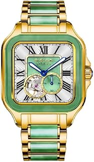 Automatik Herren Uhr Luxus Grün Jade und Gold Männer Mechanische Uhren mit Leuchtender, Selbstwindender, Wasserdicht Geschenke für Männer (AD6056G)