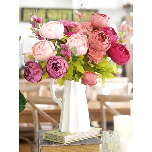 Image of FiveSeasonStuff Vintage Artificial Peonies Silk Flowers and Hydrangeas for Wedding Bridal Home Decor - Beautiful Floral Centerpiece Arrangement Decoration with 2 Bouquets (Cheerful Medley)