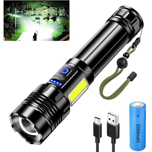 Torches Led Super Bright, Powerful Torch, 9 Modes Torch Rechargeable XHP90.2 with COB Side Light, 500000 Lumen & IPX7 Waterproof & Zoomable, Bright Torch for Emergency, Camping, Hiking Torches Led Super Bright, Powerful Torch, 9 Modes Torch Rechargeable XHP90.2 with COB Side Light, 500000 Lumen & IPX7 Waterproof & Zoomable, Bright Torch for Emergency, Camping, Hiking