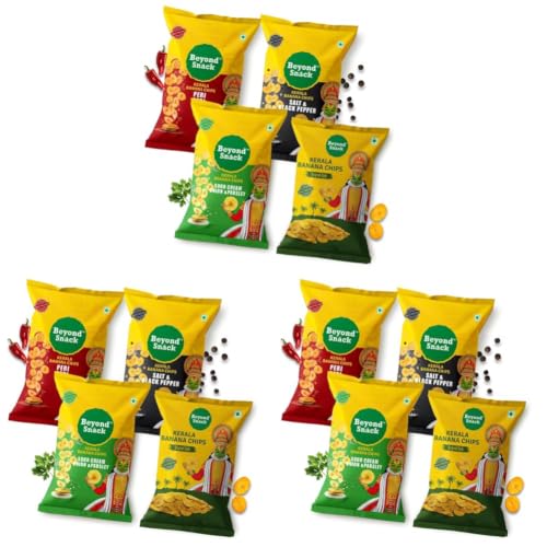 Image of Beyond Snack Nendran Kerala Banana Chips | Combo pack (Original salted, Peri Peri, Salt and Pepper, Sour Cream Onion & Parsley)| Thin Crunchy Crispy Snack |400g (100g*4packs) (Pack of 3)