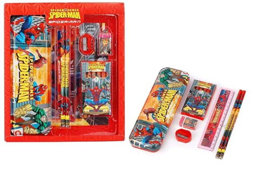 Image of Spidarman Stationary Kit with 1 Pencil Box Case 2 Pencils 6 Crayon Colors 2 Space Gel Pen 1 Ruler Scale Eraser Sharpener Kit for Kids (Character As Per Available)