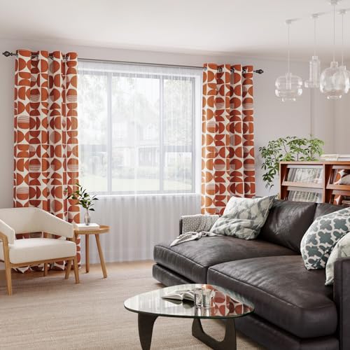 Colorbird Orange Textured Linen Curtains 63 Inch Length 2 Panels Set thumb #5