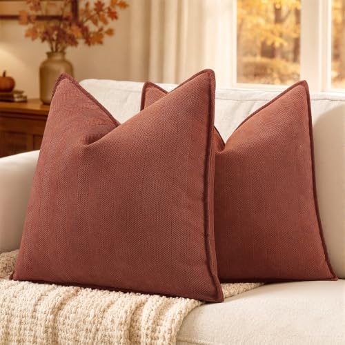 MIULEE Pack of 2 Fall Rust Decorative Chenille Pillow Covers 18x18 Inch