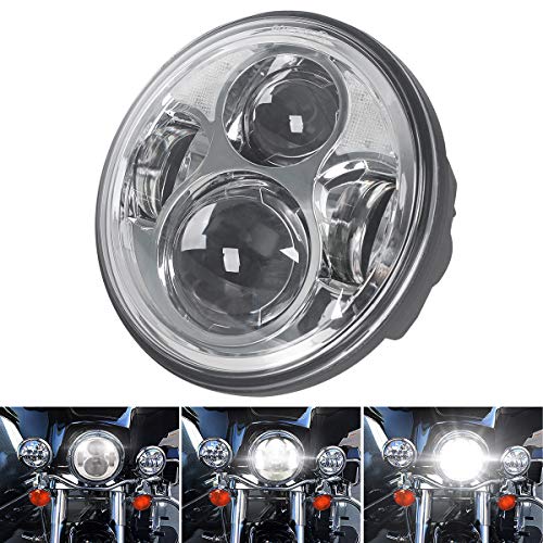 5-3/4 Inch Round Headlight, 5.75 Inch Led Headlight with DRL Low High Beam Compatible with Harley Motorcycle with 5.75â€ LED Headlamp Kit - Chrome, 1PCS