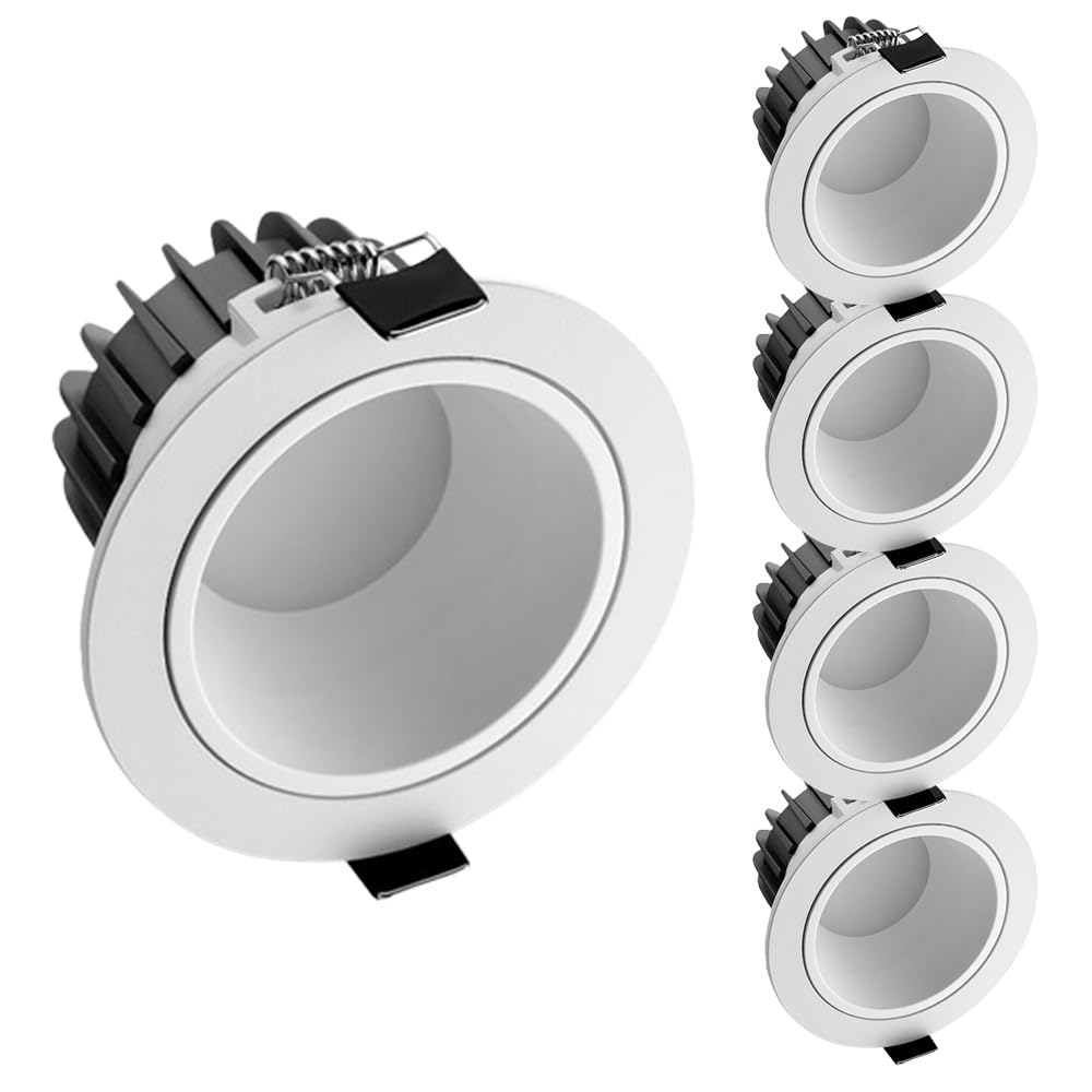 SANBDDLYY 10W LED Recessed Downlight Baffle Trim - Selectable 3000K/4000K/6000K Ultra-Thin Round Aluminum Panel Efficient Lighting for Home and Office(5-pcs,6000K)