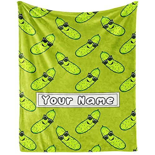 Custom Pickle Throw Blanket for Women Men - 60x80 Inches Twin Size - Soft Fluffy Cozy Blankets Gift - Green Funny Blanket Throws for Bed, Sofa, Winter