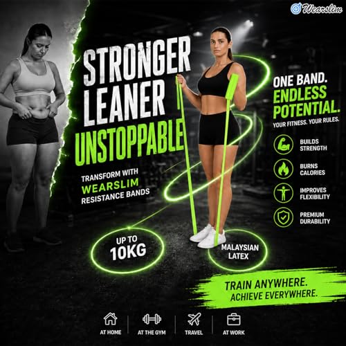 Image of Wearslim Natural Rubber Professional Resistance Loop Bands For Legs And Butt|Elastic Exercise Band Set For Women|Best Resistant Workout Loops For Booty,Glute,Leg&Thigh Exercising (1.5 Meter Green)