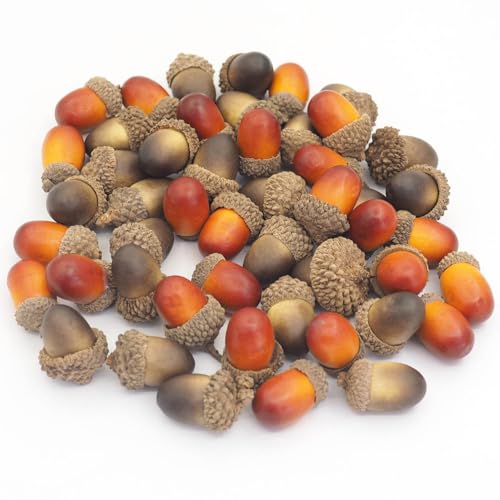 Xiufortion 50 PCS Realistic Artificial Imitation Acorn Shooting Prop-Mixed Brown and OrangePerfect for Holiday Festive Decorations DIY Crafts Christmas Decorations and Home Decor