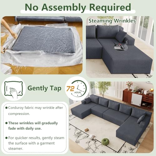Image of 160 inch Modular Sectional Sleeper Sofa, Boneless Cloud Couch for Living Room, U Shaped 3 Seat Sofa with Deep Seat, Free Combination, Couch in a Box, No Assembly Required (Dark Grey)