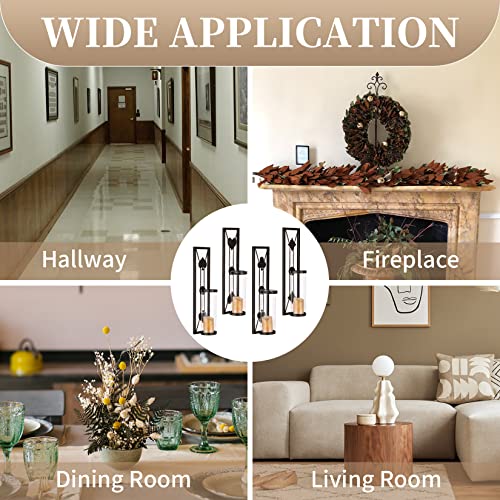 Sziqiqi Wall Candle Sconces For Pillar Candles With Hurricane Glass Set Of 4 Decorative Hanging Candle Holders Black Metal Wall Decorations With Minimalist Design For Living Room, Bathroom #TOP5