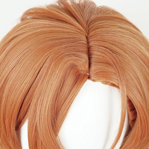 Image of Half and Half Long Curly Orange Brown Anime Cosplay Wig with Bangs Gradient Brown Wave Wigs Synthetic Hair for Women Men Halloween Costume