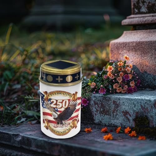 Image of Poceacles Eagle USA Flag 250th Print Solar Lights 4th of July Decorations Outdoor Waterproof Grave Lights for Cemetery LED Flameless Candle Cemetery Solar Pillar Candles Outdoor Decor