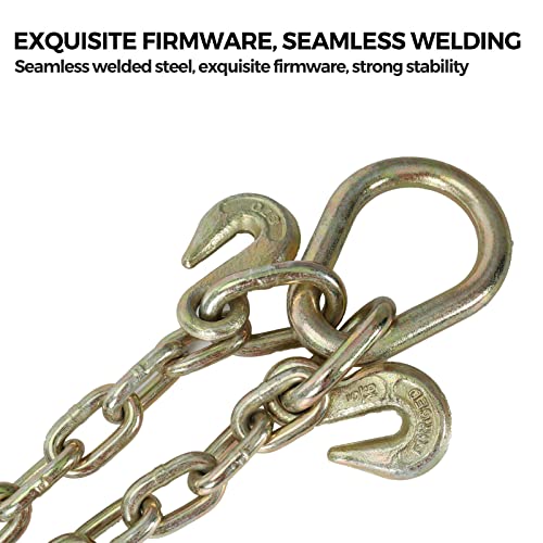 Gooeap G70 V-Chain Bridle W/Rtj Cluster Hooks & Grab Hooks, 3' Legs Tow Chain，Grade 70 Standard Length，4700 Pound Safe Working Load #TOP5