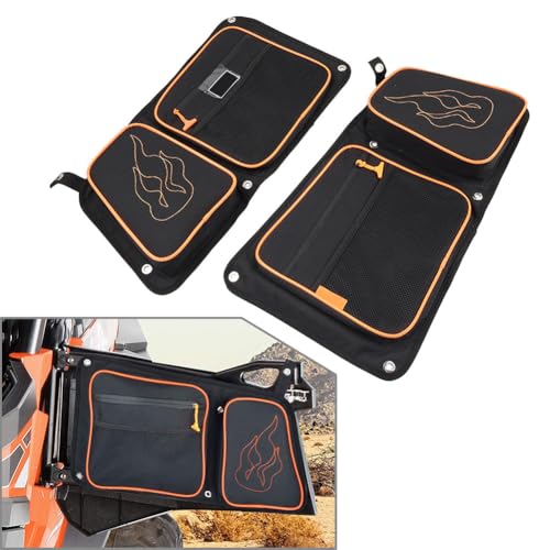 GZYF 2 pcs Nylon Knee Pad Rear Door Bags Black+Orange for Polaris RZR 4 900 4 Door 2015-2019