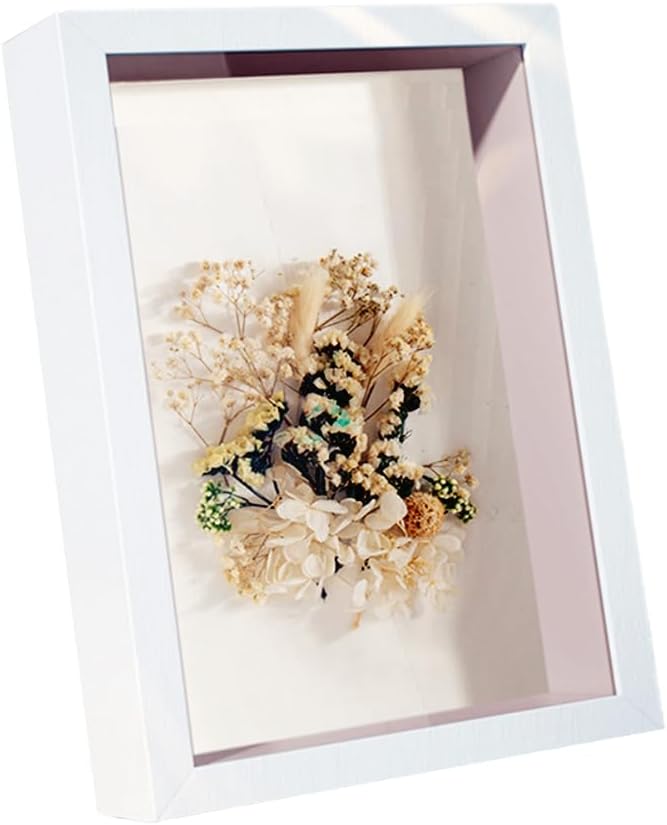 Shadow Box Picture Frame,Frame for Dried Flowers,1.2" Deep Hollow Display Frame,Graduation Cap Shadow Box for Wall and Tabletop Display Bouquet Mementos Medals Photos Memory Box (White 6x8)