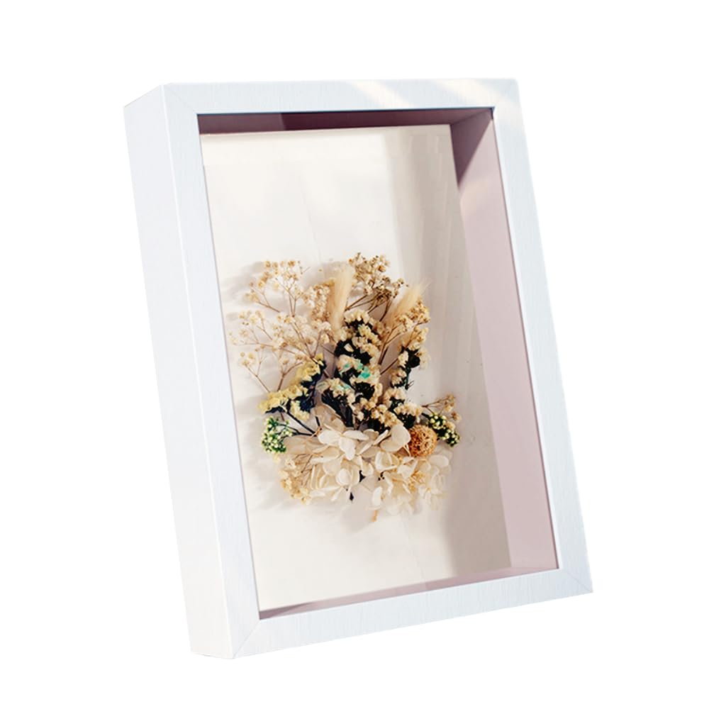 Shadow Box Picture Frame,Frame for Dried Flowers,1.2" Deep Hollow Display Frame,Graduation Cap Shadow Box for Wall and Tabletop Display Bouquet Mementos Medals Photos Memory Box (White 6x8)