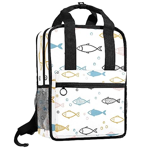 Sac à dos pour garçons à bretelles réglables et motif poisson multicolore