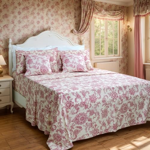 Image of FADFAY Red Floral Bedding Elegant Bed Sheets Set Luxury Bedding Collections 800 Thread Count 100% Egyptian Cotton Deep Pocket Fitted Sheet,4 Piece-California King Size