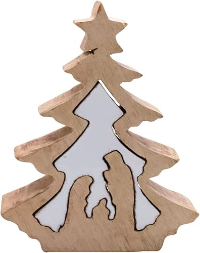 Rompecabezas de madera para árbol de Navidad con belén recortado | Decoración del hogar para temporada de fiestas religiosas | Gran regalo cristiano