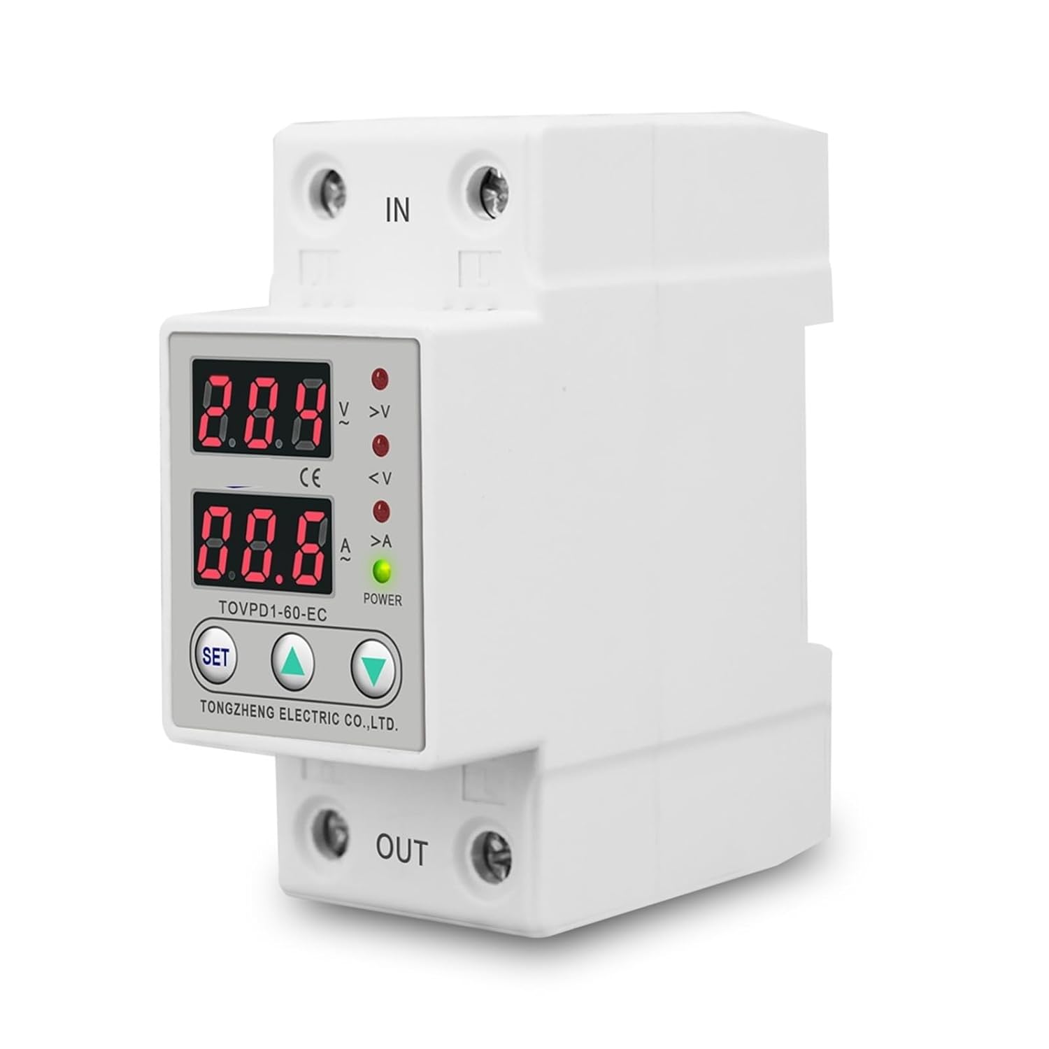 230V Din Rail Adjustable Over Under Voltage Current Protective Device Protector Relay TOVPD1-63-EC 1Pcs(60A)