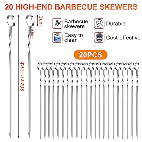 20 Stück Grillspieße Edelstahl Flacher Edelstahl-Grillspieß Robuste Schaschlickspieße Grillen zubehör Vermeiden Sie Rostbildung für Grillpartys im Freien und im Garten – Bild 3
