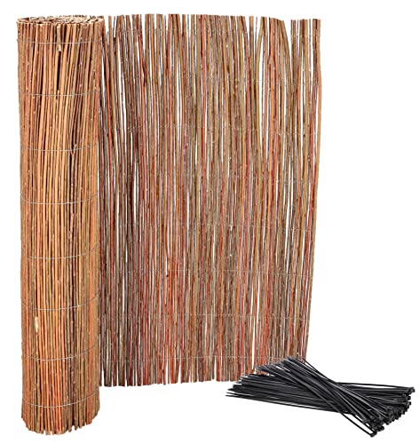 KOTARBAU® Tapis de protection en osier pour balcon, terrasse, jardin - 80 x 300 cm - Pare-vue stable - Fil galvanisé naturel pour une grande stabilité - Avec serre-câble