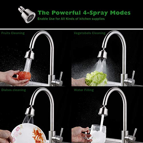 Houtingmaan Kitchen Sink Faucet Aerator With 2 Ball Joint, Big Angle Swivel Sprayer Head Replacement With 4 Spray Models, 55/64-27Uns Famale Thread - Brushed Nickel #TOP4