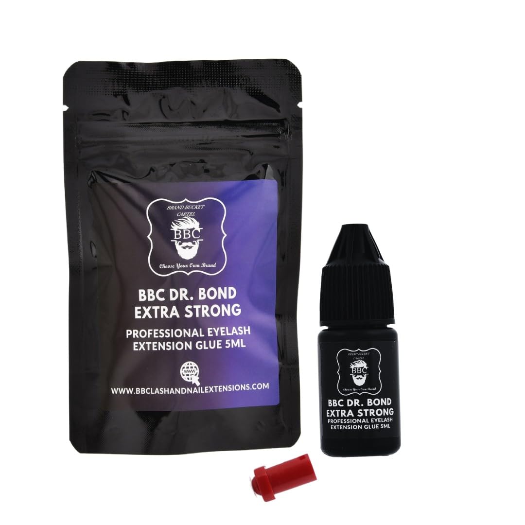BBC Dr Bond Eyelash Extension Glue – Extra Strong 5ml + 50 Glue Rings | Fast 1s Drying, 8 Week Retention | Low Fume, Waterproof, Oilproof Adhesive for Professional Lash Technicians