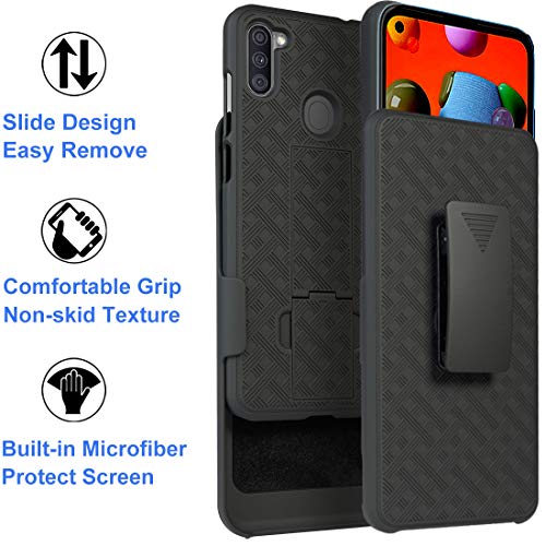 Ailiber Samsung Galaxy A11 Case Holster, Galaxy A11 Screen Protector, Swivel Belt Clip Kickstand Holder, Slim Rugged Full Body Armor Shell Protective Pouch Cover For Samsung A11 - Black #TOP5